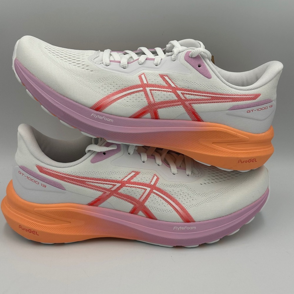 ASICS GT-1000 13 FlyteFoam PureGEL White Coral Reef Women 9.5 Running NIB‎ Shoes - Picture 4 of 11